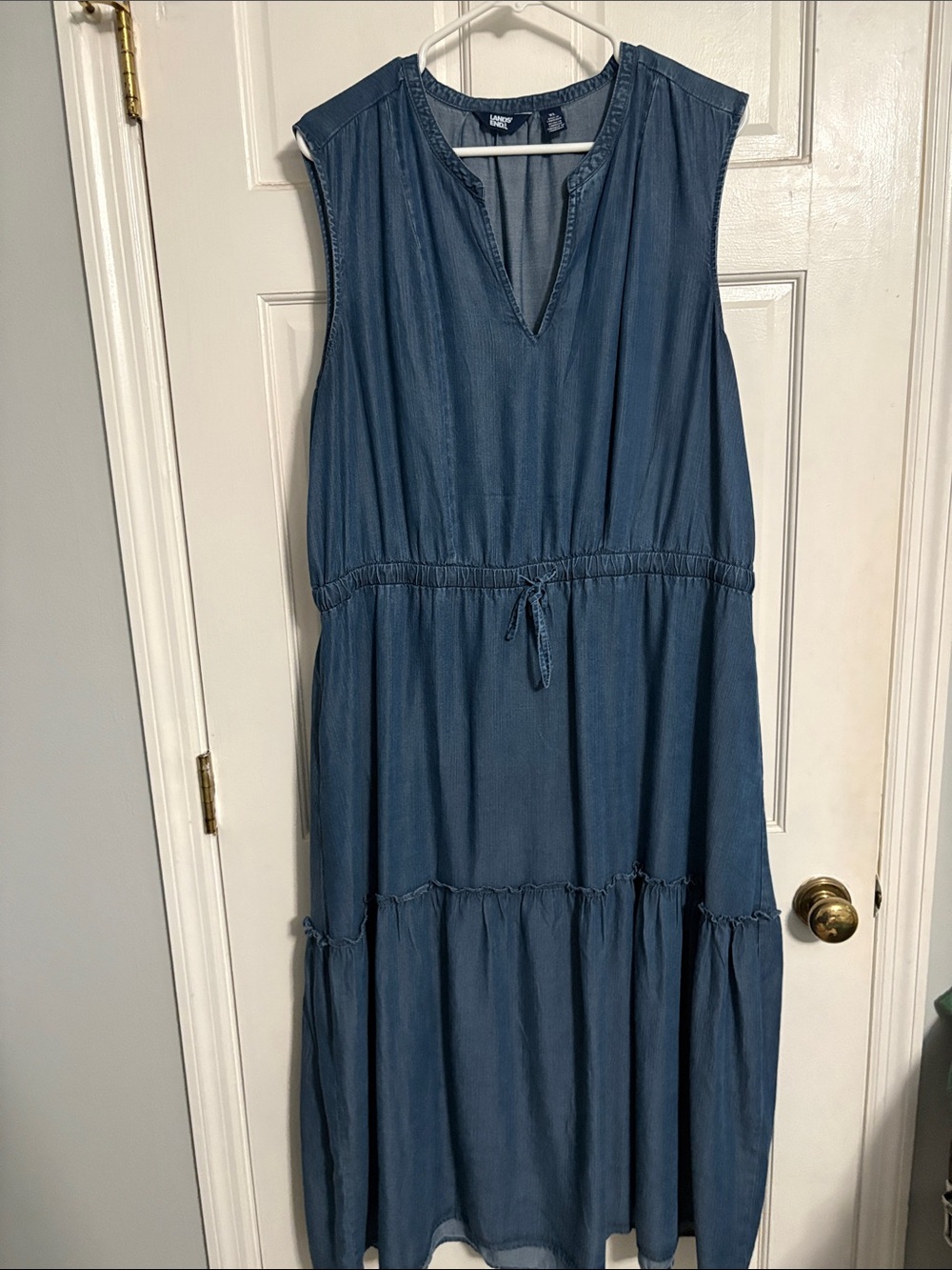 Lands end Sleeveless Chambray Maxi Dress - Denim Blue